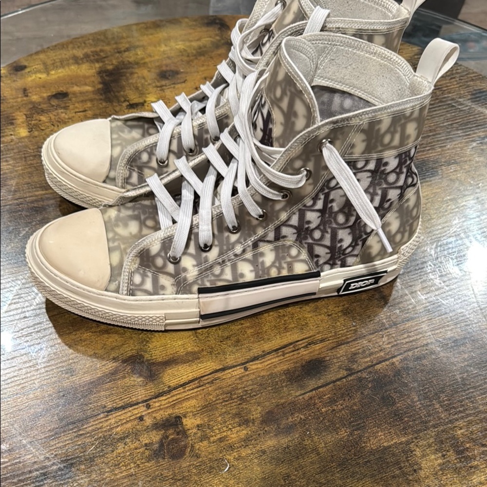 Dior High-Top Sneakers in Cream and Gray